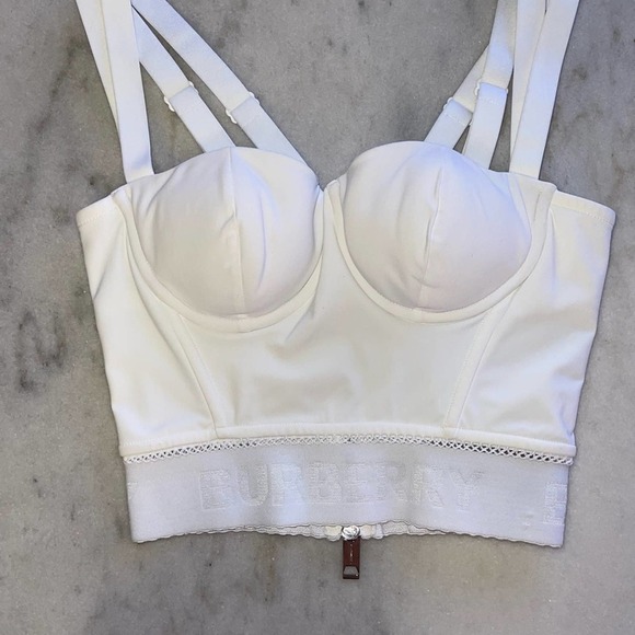 Burberry White Logo Hem Elastane Corset Top in White - Picture 7 of 16